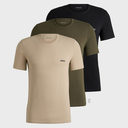 Boss 3 Pack Cotton T-Shirts Beige / Green / Black