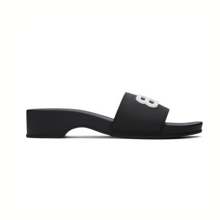 Balenciaga Black Pool BB Wedge Slide Sandals
